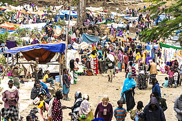 Crowd of people at the open market, Wollo Province, Amhara Region, Ethiopia, Africa