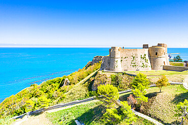 Aerial view of Castello Aragonese castle on headland above the sea, Ortona, province of Chieti, Abruzzo, Italy, Europe