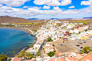 High angle view of the seaside town of Las Playitas, Fuerteventura, Canary Islands, Spain, Atlantic, Europe