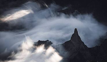 Pico Ruivo mountain peak in a sea of clouds, Madeira island, Portugal, Atlantic, Europe