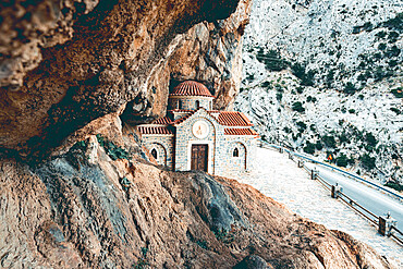 Agios Nikolaos Orthodox church carved into rocks in Kotsifou gorge, Crete island, Greek Islands, Greece, Europe