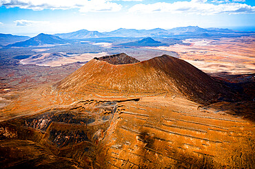 Aerial view of majestic Gairia Volcano, natural landmark of Fuerteventura, Canary Islands, Spain, Atlantic, Europe