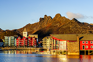 Multicolored houses at dawn, Svolvaer, Lofoten Islands, Nordland, Norway, Scandinavia, Europe