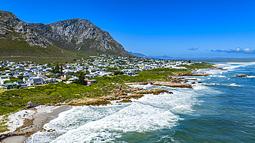 Aerial of Hermanus and its white beaches, Western Cape Province, South Africa, Africa