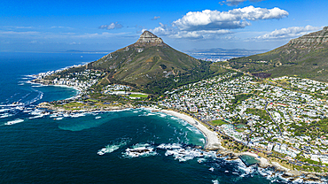 Aerial of the Twelve Apostles and Camps Bay, Cape Town, South Africa, Africa