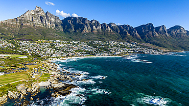 Aerial of the Twelve Apostles and Camps Bay, Cape Town, South Africa, Africa