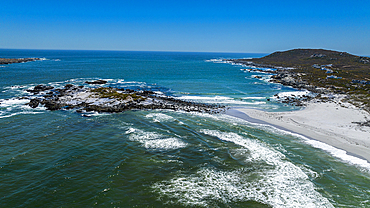 Aerial of a white sandy beach, West Coast National Park, Western Cape Province, South Africa, Africa