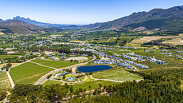 Aerial of Franschhoek, wine area, Western Cape Province, South Africa, Africa