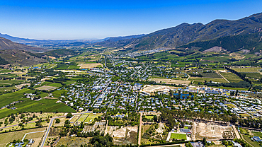 Aerial of Franschhoek, wine area, Western Cape Province, South Africa, Africa