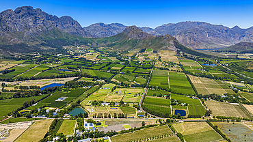 Aerial of Franschhoek, wine area, Western Cape Province, South Africa, Africa