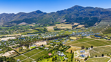 Aerial of Franschhoek, wine area, Western Cape Province, South Africa, Africa