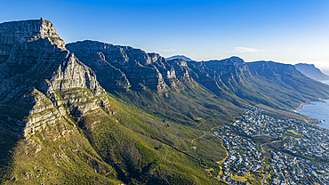 Aerial of the Table Mountain and the Twelve Apostles, Cape Town, South Africa, Africa