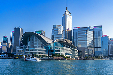 Highrise buildings in Victoria harbour, Hong Kong, China, Asia