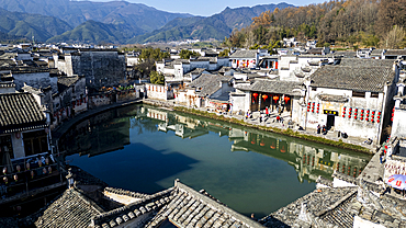 Aerial of Hongcun historical village, UNESCO World Heritage Site, Huangshan, Anhui, China, Asia