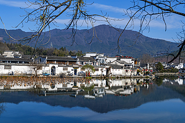 Pond around Hongcun historical village, UNESCO World Heritage Site, Huangshan, Anhui, China, Asia