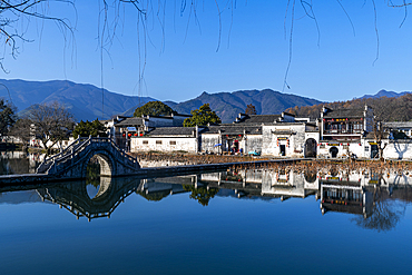 Pond around Hongcun historical village, UNESCO World Heritage Site, Huangshan, Anhui, China, Asia