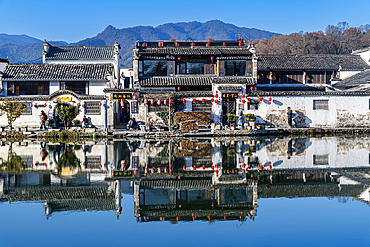 Pond around Hongcun historical village, UNESCO World Heritage Site, Huangshan, Anhui, China, Asia