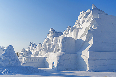 Giant snow sculpture at the Snow Sculpture Festival, Harbin, Heilongjiang, China, Asia