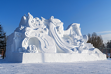 Giant snow sculpture at the Snow Sculpture Festival, Harbin, Heilongjiang, China, Asia