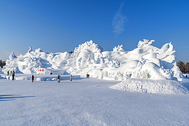 Giant snow sculpture at the Snow Sculpture Festival, Harbin, Heilongjiang, China, Asia