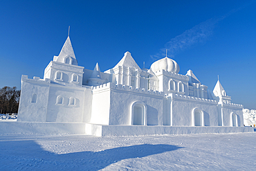 Giant snow sculpture at the Snow Sculpture Festival, Harbin, Heilongjiang, China, Asia