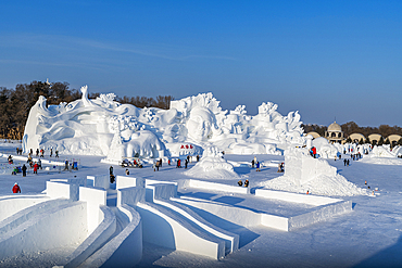 Giant snow sculpture at the Snow Sculpture Festival, Harbin, Heilongjiang, China, Asia