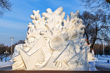 Giant snow sculpture at the Snow Sculpture Festival, Harbin, Heilongjiang, China, Asia