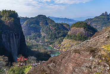 View over River of The Nine Bends (Jiuqu Xi), Wuyi Mountains, UNESCO World Heritage Site, Fujian, China, Asia