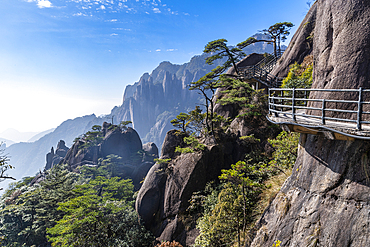 Walkway cut in the granite, The Taoist Sanqing Mountain, UNESCO World Heritage Site, Jiangxi, China, Asia