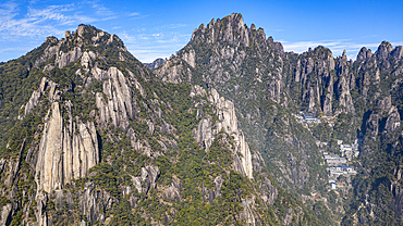 Aerial of the Taoist Sanqing Mountain, UNESCO World Heritage Site, Jiangxi, China, Asia