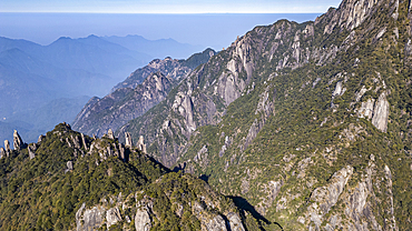 Aerial of the Taoist Sanqing Mountain, UNESCO World Heritage Site, Jiangxi, China, Asia