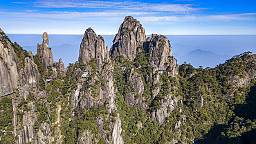 Aerial of the Taoist Sanqing Mountain, UNESCO World Heritage Site, Jiangxi, China, Asia