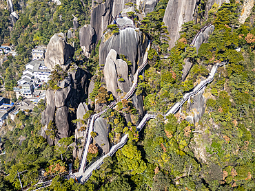 Aerial of the Taoist Sanqing Mountain, UNESCO World Heritage Site, Jiangxi, China, Asia