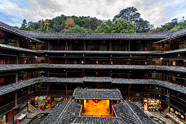 Hegui square building, UNESCO World Heritage Site, Fujian Tulou rural dwelling of the Hakka, Yunshuiyao Ancient Town, Fujian, China, Asia