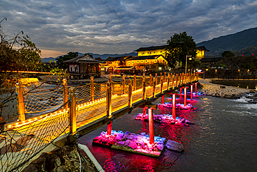 Night shot of the Yunshuiyao Ancient Town, Hakka, Fujian, China, Asia