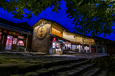 Night shot of the Yunshuiyao Ancient Town, Hakka, Fujian, China, Asia