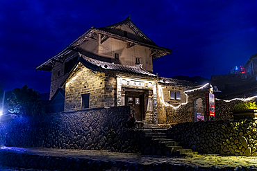 Night shot of the Yunshuiyao Ancient Town, Hakka, Fujian, China, Asia