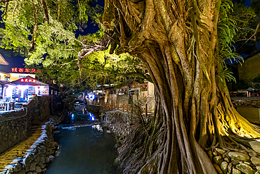 Night shot of the Yunshuiyao Ancient Town, Hakka, Fujian, China, Asia