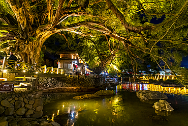 Night shot of the Yunshuiyao Ancient Town, Hakka, Fujian, China, Asia