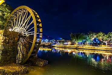 Night shot of the Yunshuiyao Ancient Town, Hakka, Fujian, China, Asia