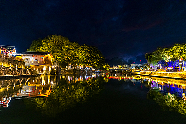 Night shot of the Yunshuiyao Ancient Town, Hakka, Fujian, China, Asia