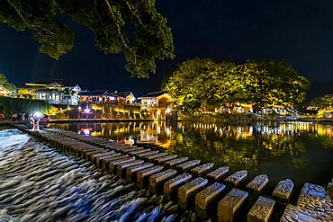 Night shot of the Yunshuiyao Ancient Town, Hakka, Fujian, China, Asia