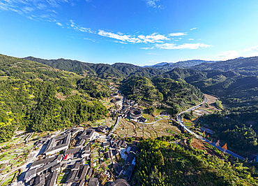 Panorama of the Hekeng Fujian Tulou, UNESCO World Heritage Site, rural dwelling of the Hakka, Fujian, China, Asia