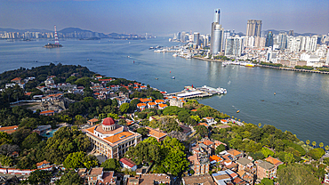 Aerial of Kulangsu International Settlement, UNESCO World Heritage Site, Xiamen, Fujian, China, Asia