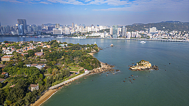 Aerial of Kulangsu International Settlement, UNESCO World Heritage Site, Xiamen, Fujian, China, Asia