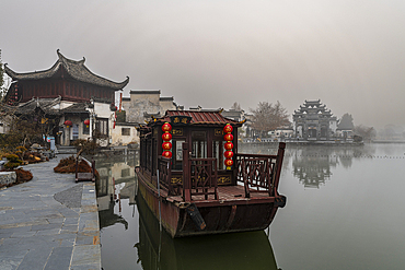 Pond in front of Xidi historic ancient village, UNESCO World Heritage Site, Xidi, Anhui, China, Asia