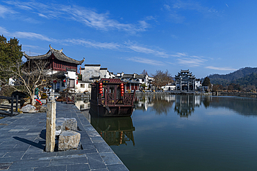 Pond in front of Xidi historic ancient village, UNESCO World Heritage Site, Xidi, Anhui, China, Asia