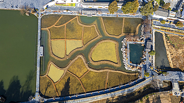 Aerial of Xidi historic ancient village, UNESCO World Heritage Site, Xidi, Anhui, China, Asia