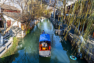 Little boat on a channel in Zhouzhuang water town, Jiangsu, China, Asia