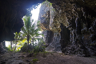 Little chapel in the grey Lekiny cliffs, Ouvea, Loyalty Islands, New Caledonia, Pacific